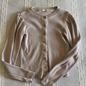 AMO Button-Front Ribbed Long Sleeve Cardigan - Taupe